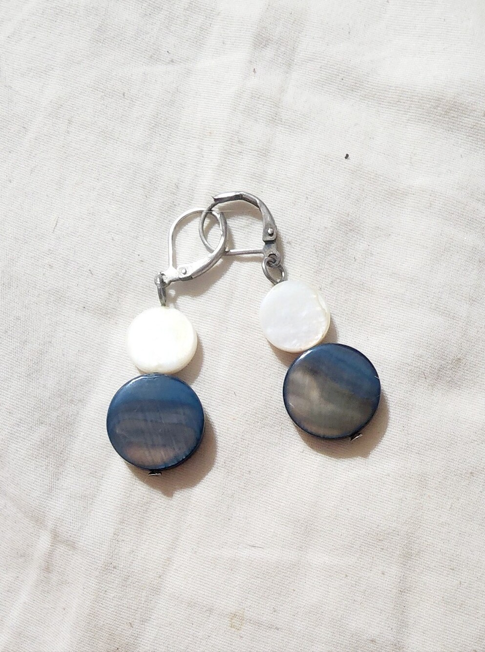 Silver-Accent Blue and White Shell Drop Earrings